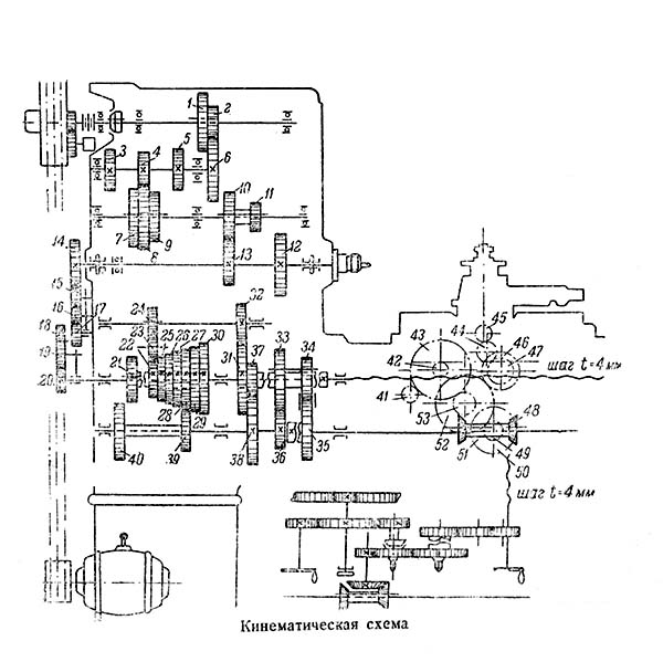 Кінематична схема токарно-гвинторізного верстата 161-А 161-А Схема кінематична токарно-гвинторізного верстата